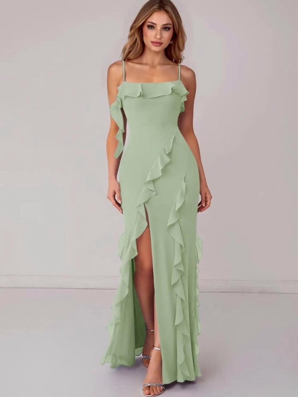 Barbie x AZAZIE Dusty Sage Chiffon Bridesmaid Dress Custom Size (M/L)